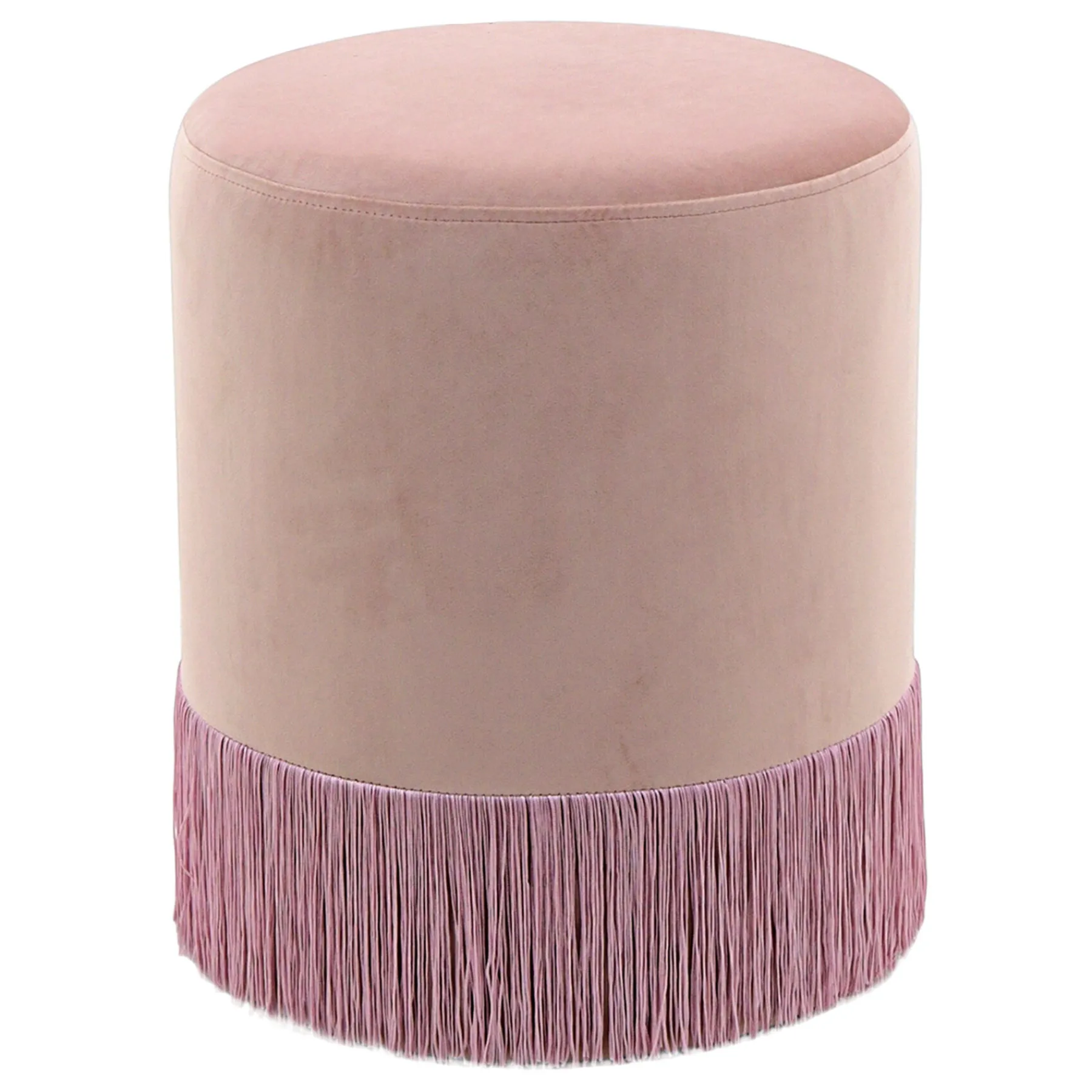 * Velvet Blush Round Ottoman With Fringe Featured< Ottomans & Poufs