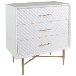 * White/Gold 3-Drawer Cabinet Discount< Cabinets & Chests