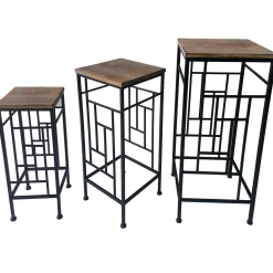 * Wood Top Plant Stand With Metal Frame, Large Promotion< Plant Stands